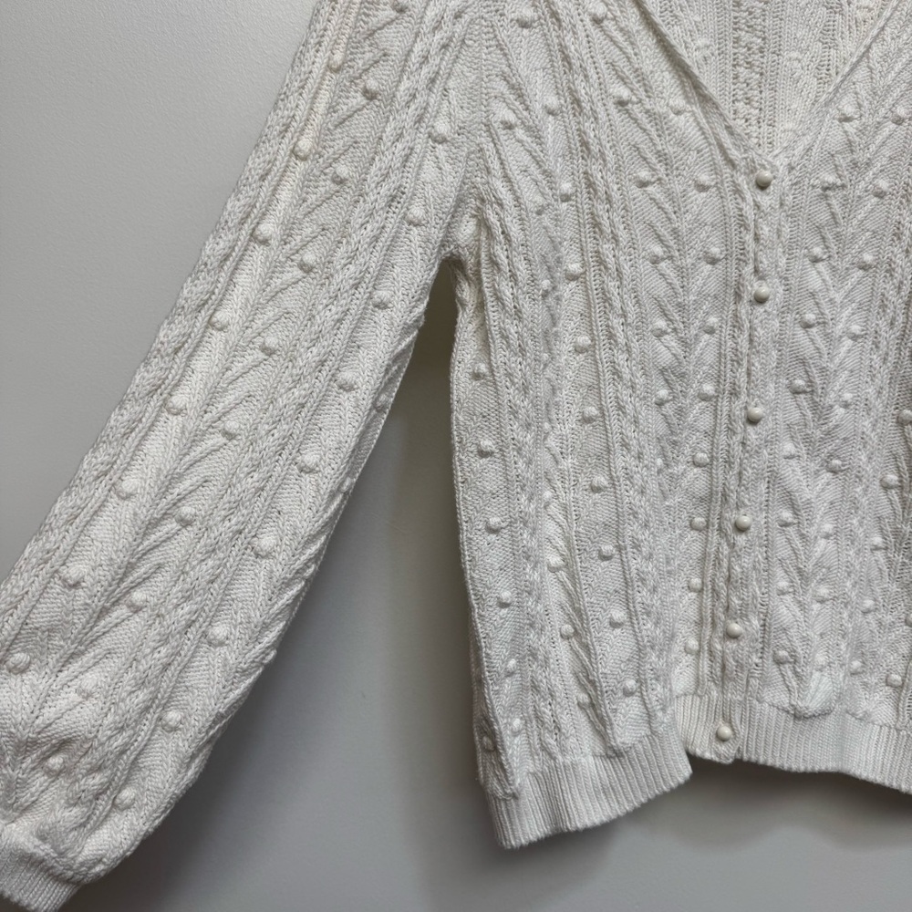 Sezane Beryl Cardigan Sweater Women XL Cable Knit Organic Cotton Reversible Butt - Picture 6 of 14